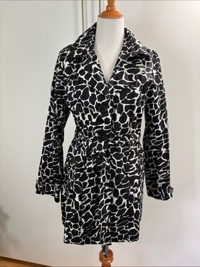 Luii Black & White Animal-Print Belted Coat XL